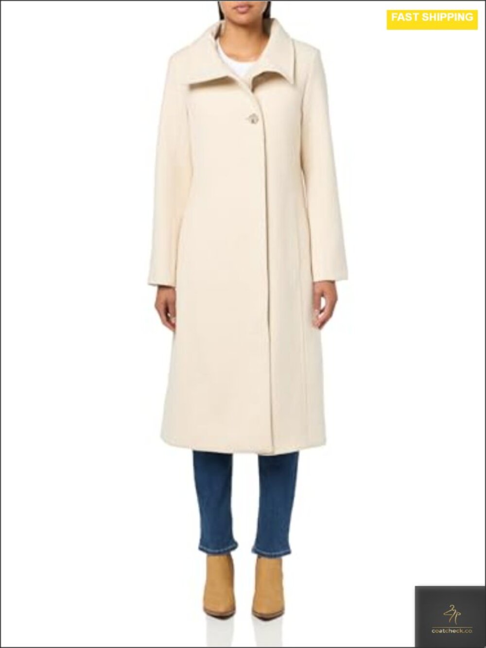 Classic Wool Walker Coat with Three Button Stand Collar and Back Belt Detail